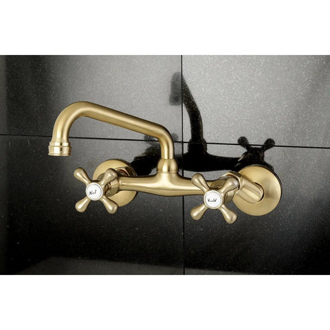 Magellan 6 Inch Adjustable Center Wall Mount Kitchen Faucet In Brushed Brass, Drip-Free Ceramic Disc, Two Hole Install, Solid Brass