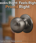 Interior Door Knob Passage Handle For Bedrooms And Bathrooms And Closets, Reversible, in antique nickel finish on wooden door