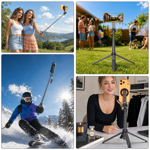4 In 1 Magnetic Tripod For iPhone With 1 Quarter Inch Screw 53 Inch MagSafe Selfie Stick Tripod With Wireless Remote And Metal Ring