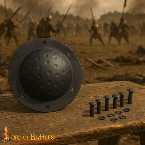 Beefy Hand Forged 12 Gauge Iron Shield Boss Umbo For Reenactment And DIY Shields, 20 cm domed hammered surface with rivets