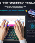 Dope 82 Key Mechanical Keyboard Featuring A Massive 13 Inch Foldable Touchscreen Monitor with hands using the touchscreen.