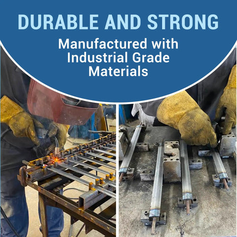 Workers assembling the Ultimate Quick Release Magnetic 2 in 1 Cleanup Kit with industrial materials in a workshop.