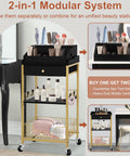 Large Makeup Organizer Cart With Hair Tool Holder Rolling Vanity Cart On Wheels With Drawer 2 In 1 Modular System