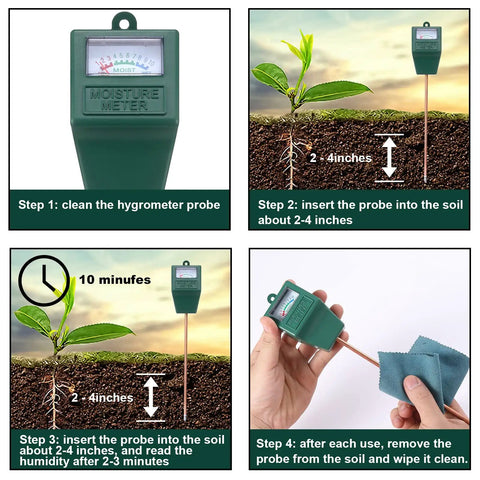 Green Two Pack Soil Moisture Meters For Houseplants And Outdoor Gardens, Color Coded Dial Hygrometer Test Kit with Care Steps