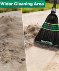 Heavy Duty Outdoor Broom With Stiff Bristles For Beast Mode Cleaning on Driveways Gardens Garages, broom sweeping dirt outdoors