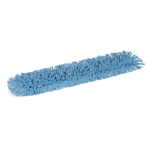 Heavy Duty Loop End Cotton Dust Mop Head 36 Inches Wide Blue commercial floor sweeper on a white background.