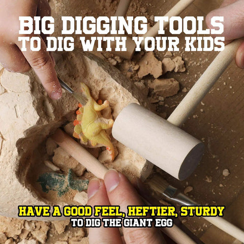 Child using chisels and hammer from Jumbo Dino Egg Dig Kit With 12 Surprising Dino Toys Hands On STEM Adventure For Kids Aged 5 To 7