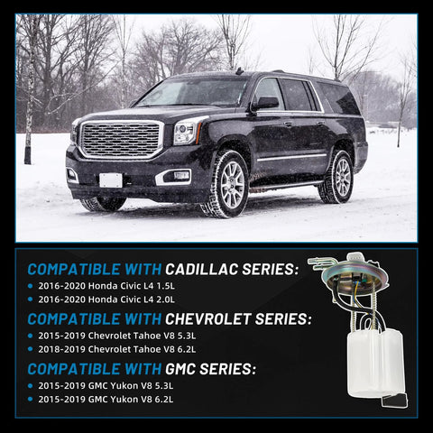 Drop In Electric Fuel Pump Module Replacement SP6750M with compatible Cadillac, Chevrolet, GMC series listing and vehicle image
