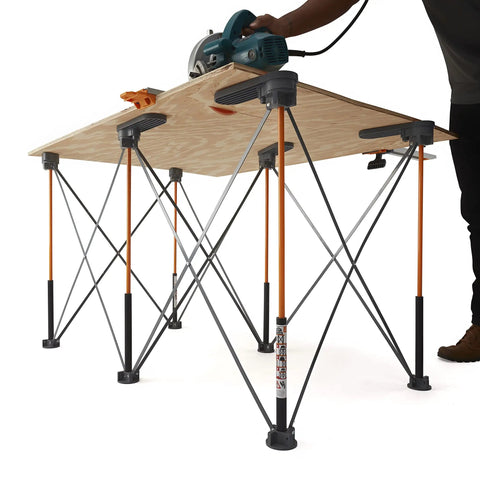 Wide Panel Supports for Centipede Workbench Accessory, Keeps Your Material Secure While Cutting, Non Slip Surface, Durable 4 Pack Kit, Model CA0804 Designed to Fit Wide Boards and Small Projects shown holding wide board during cutting.