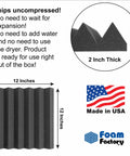 Heavy Duty Pro Grade Acoustic Foam Panels 24 Pack Charcoal Studio Soundproofing Wedge Wall Tiles 12 By 12 By 2 Inch thick side view