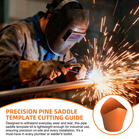 Welder using 10 Piece Pipe Saddle Template Cutting Guide Set With Precision Wrap Around Pipe Notcher And Insulation Cutting Tool Kit