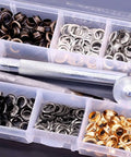 Grommet Eyelets Kit 240 Sets 6 mm Inner Diameter One Quarter Inch 4 Colors with install tools in clear case