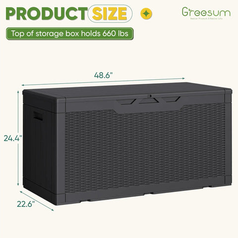 100 Gallon Outdoor Storage Box With Lockable Lid For Patio And Garden Weatherproof PP Deck Box With Wood Grain Finish UV Resistant