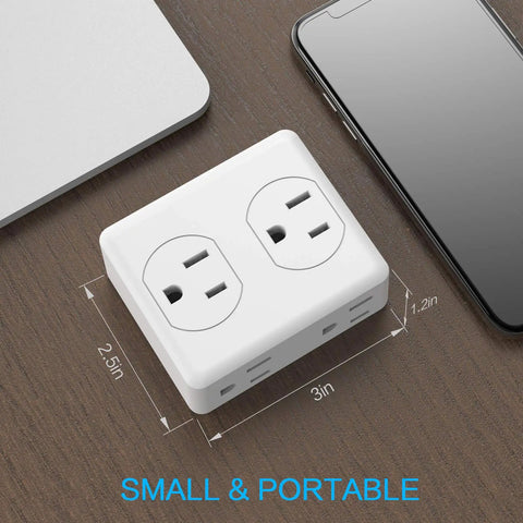 Outlet Extender Turn Two Outlets Into Six With This Space Saving 6 Outlet Wall Tap, 3 Prong Plug Adapter, White, 2 Pack, Perfect for Cruise Ship Cabins, Dorms, Home Office And Laptops