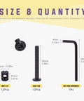 Black M6x50mm crib hardware screws with barrel nuts and Allen wrench pack of 25 for furniture cots and cribs size chart