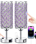 Rose Gold Crystal Touch Lamps Set Of 2 With Dual USB Ports, 3 Way Dimmable Nightstand Lights, showing easy tap dimming and charging