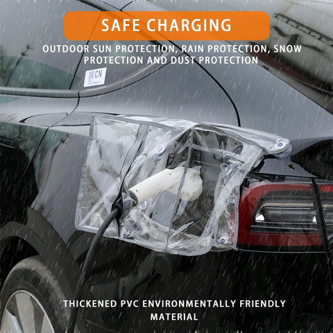 Hella Rugged Outdoor Ev Charger Cover For Electric Vehicles Offering Secure Magnetic And Suction Mount Zero Leakage Weather Armor Against Snow Rain Scorching Sun And Street Dust with thickened PVC protecting EV charger.