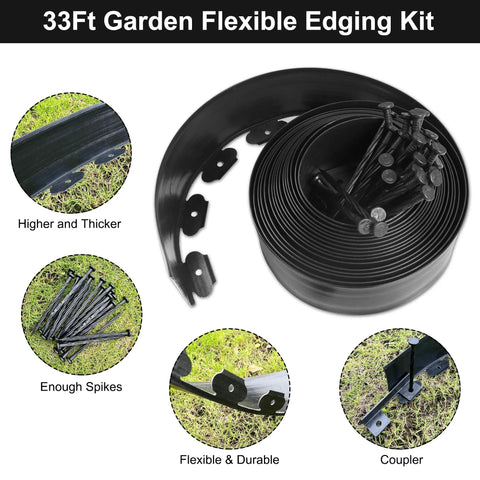 No Dig 4 Inch Landscape Edging Kit 33 Feet Long With 30 Spikes Flexible Garden Border showing coiled edging and included spikes