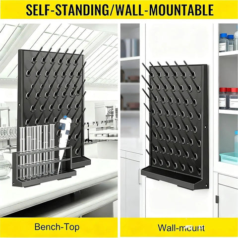 52 Rod Wall Mounted Laboratory Drying Rack With Drainage Outlet Design, shown as self-standing and wall-mountable.
