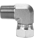 Heavy Duty Hydraulic Fitting Half Inch Male NPTF To Half Inch NPSM Female Swivel 90 Degree Elbow SAE Pipe Joint Connector Built To Last Forged Carbon Steel Hose Adapter For Hydraulic Systems, side view