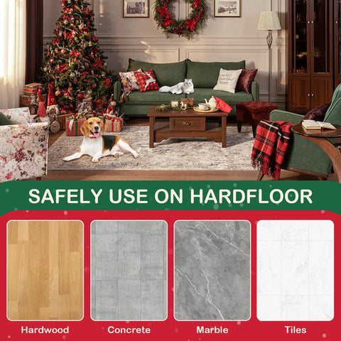 Festive living room showcasing 12 Piece Rug Pad Gripper Set for Hardwood Floors with Non Slip Pads and Reusable Carpet Tape Anchors.