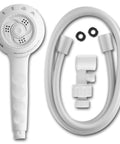 Sm451E 1.8 GPM PowerSpray Plus Shower Massage Head Upgrade with handheld hose, adjustable bracket, four spray settings, white.