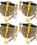 Heavy Duty G80 Chain Binder Kit 5/16 To 3/8 Inch With 4 Piece 15 Ft Chains, Ratchet Load Binder And Clevis Grab Hook, 5400 Lbs Working Load Limit, 19000 Lbs Breaking Strength, Tie Down Kit For Towing And Hauling