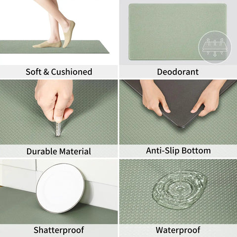 Comfy Anti Fatigue Kitchen Mats Set Of 2 For Standing Long Hours Washable Floor Rugs 17x29 And 17x59 Light Green Non Slip Design