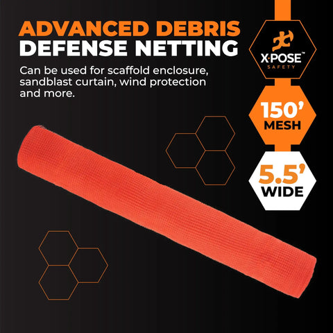 Debris Defense Netting For Construction Sites Heavy Duty 5.5 Ft By 150 Ft Scaffold Safety Net One Quarter Inch Mesh Roll