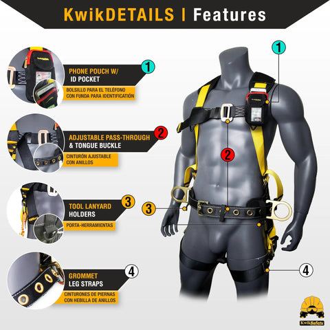 Typhoon Full Body Safety Harness With Cushioned Back And Shoulder Support Three Heavy Duty D Rings For Fall Protection ANSI OSHA Construction Roofing Tower Climbing Scissor Lift Worksite Ready