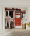 Heavy Duty Hardwood Closet Organizer Rack With Four Smooth Glide Drawers And Sturdy Metal Garment Poles Built To Last Red Mahogany Finish, organized clothing and storage.