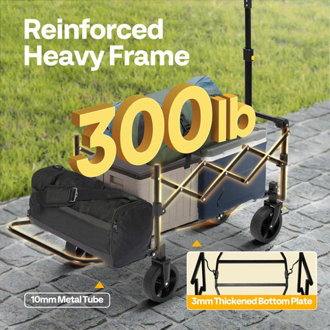 Collapsible Heavy Duty Utility Wagon With Tailgate And Cup Holders 130L Capacity 320 Lb Load All Terrain Wheels adjustable handle