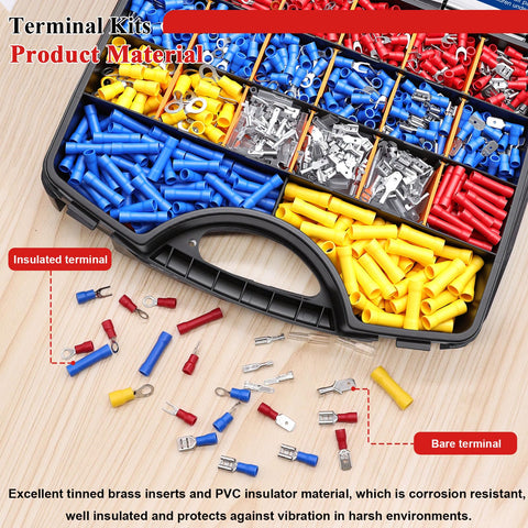 All In One 1100 Pcs Insulated Wire Connector Kit With Ring Butt Spade Fork Terminals Color Coded 22 To 10 AWG Red Blue Yellow