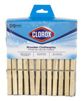 Tough As Nails Wooden Clothespins With Heavy Duty Spring Clip For Line Drying Laundry And Chip Bag Sealing Rust Resistant Coiled Design Non Slip Grip Bulk Pack Of 50 in clear packaging.