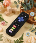 Realistic Remote Control Teether Toy For Babies, Sensory Silicone Chew Toy For Teething Relief, BPA Free Gadget on floral background