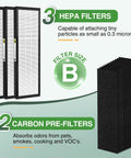 Three Pack Replacement HEPA Filter B For AC4825 And AC4300 Series Air Purifiers With H13 True HEPA Filtration and Carbon Pre Filters