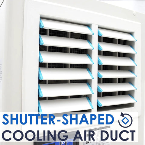 Heavy-Duty Industrial Spot Cooler With Rollin' Brake Wheels, Top-Shelf Commercial Air Conditioner For Warehouses And Factories, 20400 Btu, 220 Volt, Moves Anywhere, Shop Ready Cooling Beast shutter-shaped air duct.