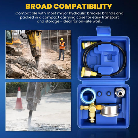 Nitrogen Gas Charging Kit For Hydraulic Breaker Hammer With Dual Scale Gauge 0-1420 PSI And 100 Kg Cm2, Glycerin-Filled Gauge, Heavy-Duty Brass And Stainless Steel Build, CGA580 Adapter, 90 Cm Test Hose