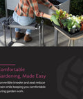 Person using Foldable Garden Kneeler And Seat For Weeding And Harvesting Heavy Duty Steel Frame Foam Padded Kneeling Bench