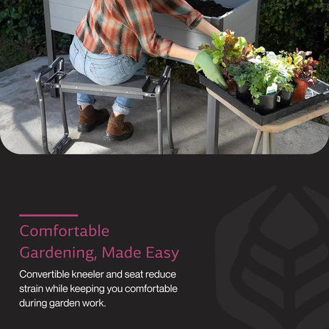 Person using Foldable Garden Kneeler And Seat For Weeding And Harvesting Heavy Duty Steel Frame Foam Padded Kneeling Bench