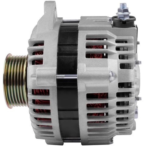 Side view of Beefed Up 125Amp 12V Alternator Replacement For Infiniti I30 3.0L 1998-2000, Infiniti I35 3.5L 2002-2004, Nissan Maxima 3.0L 1995-2000, Maxima 3.5L 2002-2003, Murano 3.5L 2003-2007