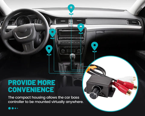 Universal Car Amplifier RCA Level Controller With Dope Bass Control Knob installed in car dashboard