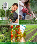 Seven In One Soil Tester With Digital Moisture PH Fertility Meter And Dual Screen Temperature And Humidity For DIY Indoor Outdoor Gardening Lawn Farm Use Ivory White in use with house plants and garden settings.