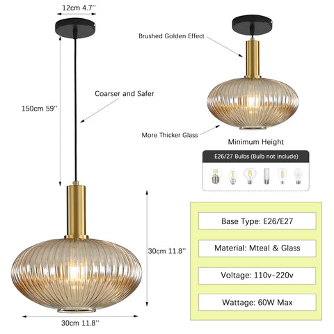 Lit Modern Pendant Light For Kitchen Island With Striped Amber Glass And Gold Socket Farmhouse Style Ceiling Fixture Dimensions