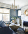 Dope Antique Gold Chandelier Modern Farmhouse Light Fixture With Eight Arms And Adjustable Height in elegant living room setting