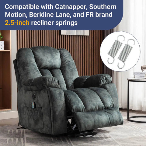 Revamp Your Living Room Setup With These Heavy Duty Recliner Tension Springs 2 7/8 Inch Universal Fit For Lane Lazyboy Homeplace Rock Solid Galvanized Steel No Sweat Install Rapid Durable Fix Two Pack on recliner with 2.5-inch springs.