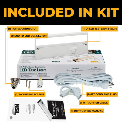 Lit Under Cabinet Lighting Kit 9 Inch In White Finish With 3 CCT Temperatures 2700K 3000K 4000K Dimmable And Linkable Undercabinet Lights For Kitchen Hardwired Or Plug In Direct Wire Ready