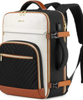 Carry On Travel Backpack With Flight Approved And Water Resistant Design, 20x13x8.5 Inch Size, Beige Black Brown, side view