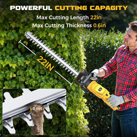 Man using Cordless Hedge Trimmer Beast With 22-Inch Dual-Action Blade, 2000 RPM Brushless Motor on a hedge