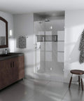Heavy Duty Frameless Shower Door Hinge With Tough Enduroshield Glass Coating Ultra Smooth Swing in modern bathroom setting.